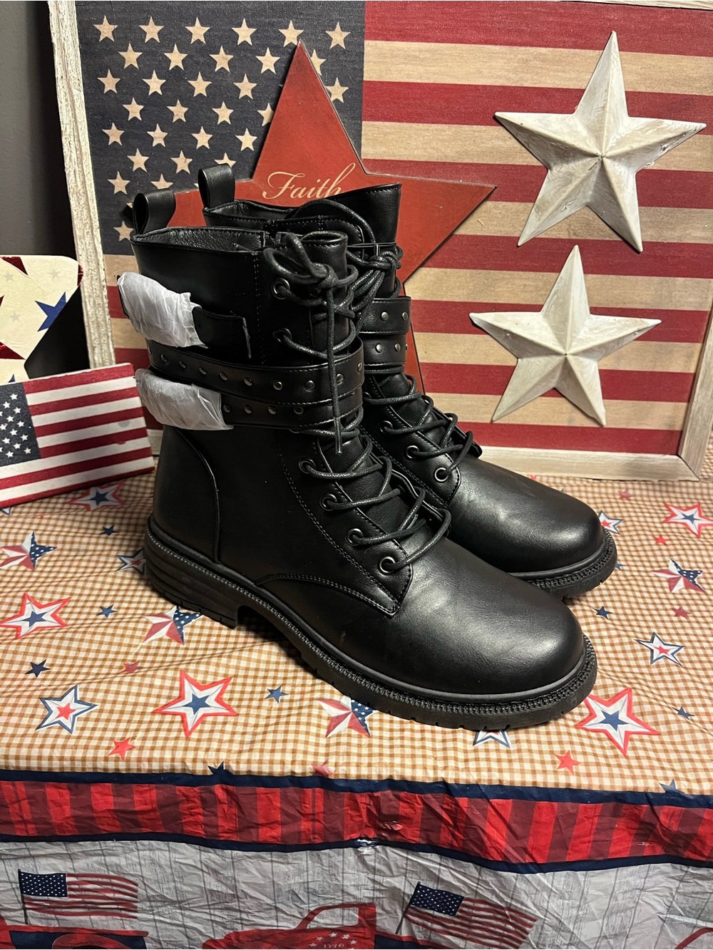 Black Lace-Up Combat Boots